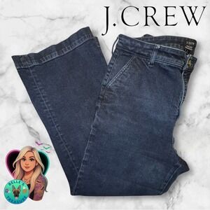 J. Crew High Rise Trouser Jean Women's 32 Dark Wash Wide Leg Denim 33x28 Stretch